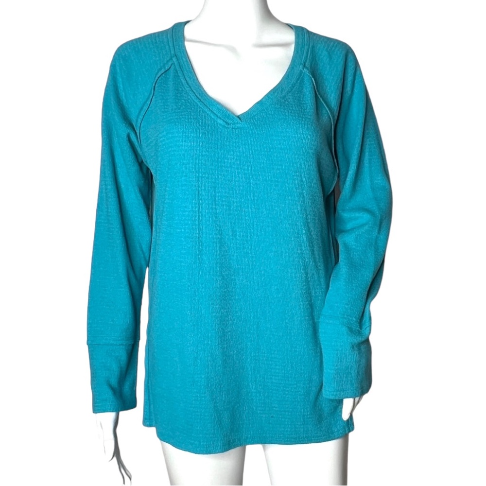 Wildfox Women’s‎ Haley Thermal Top Teal Brushed Long Sleeved V-Neck